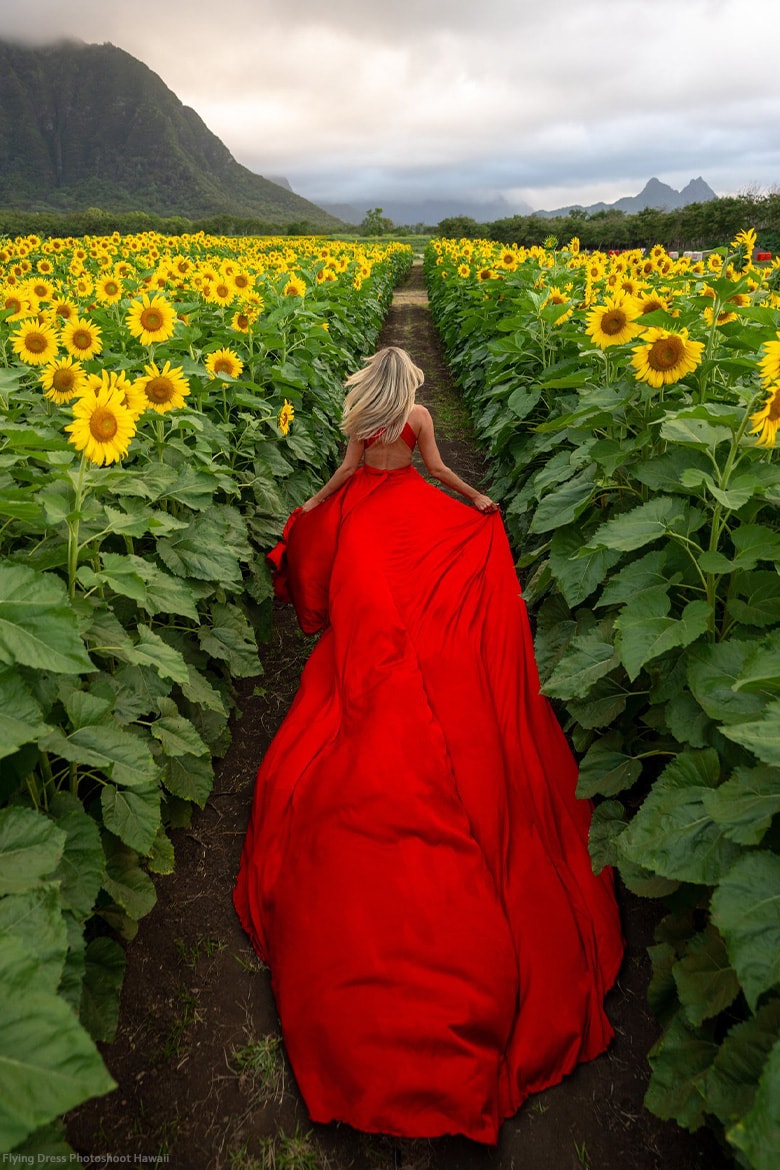 Flying Dress Hawaii Red Dress Sunflowers